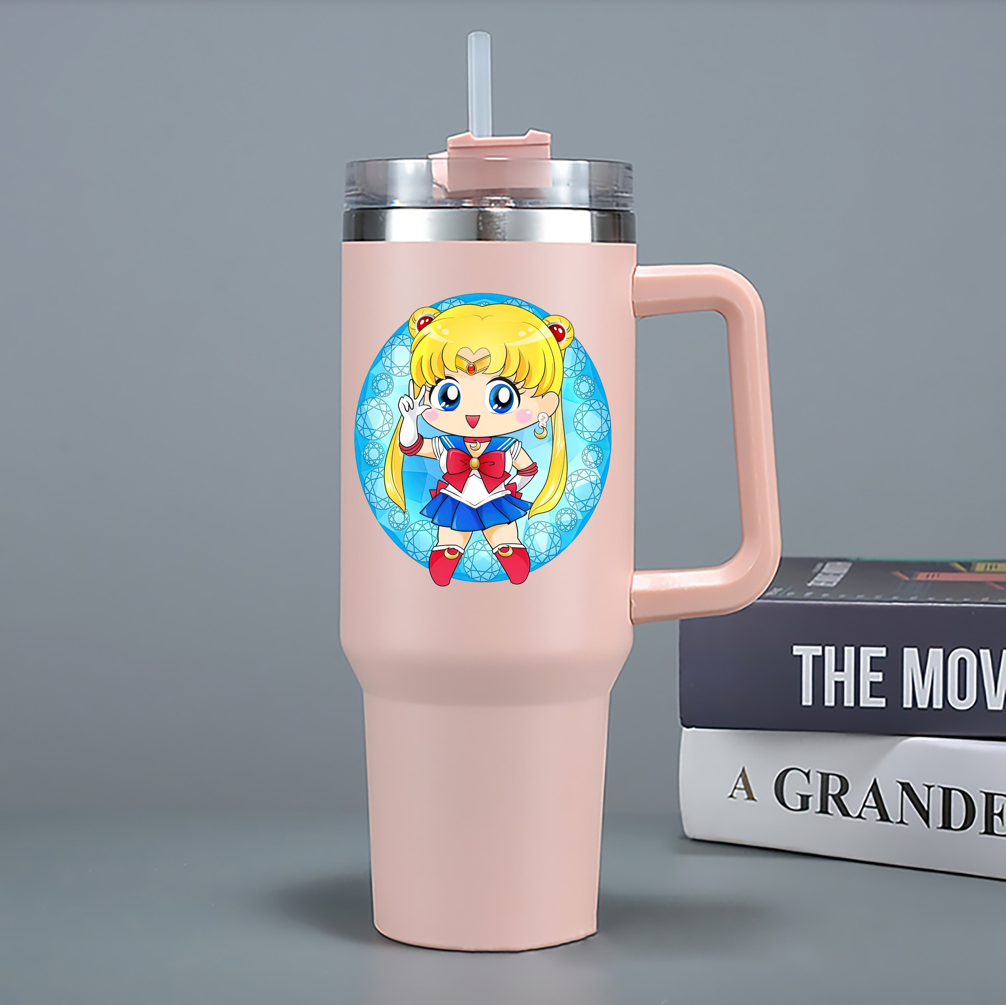（画像用） 美少女戦士セーラームーン 月野 うさぎ つきの うさぎ Sailor Moon Tsukino Usagi 1200mL車用タンブラー - クリスタルステッカー（プラスチックストロー付き）